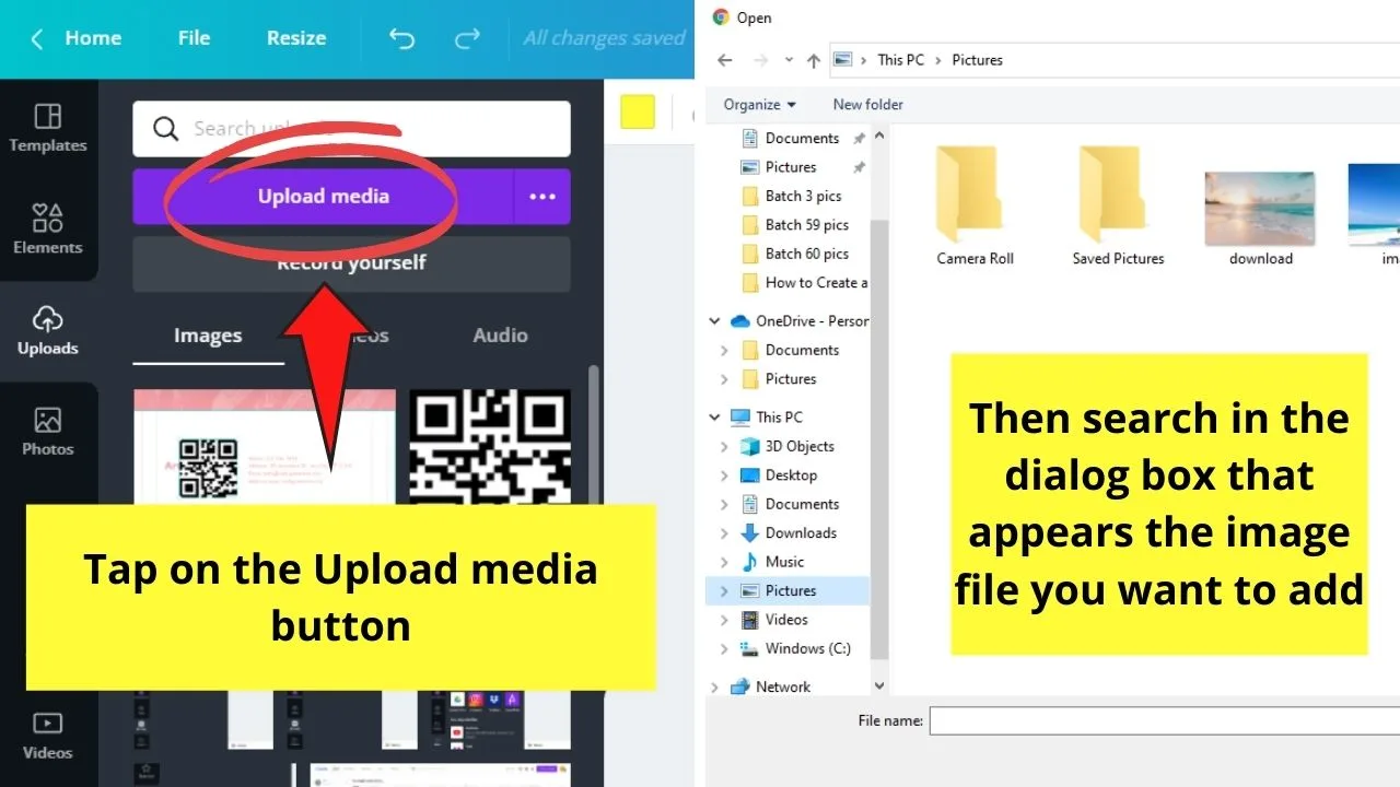 How to Add Photos to Canva through Uploads Button Step 2.1