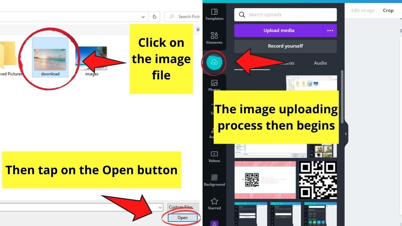 How to Add Photos to Canva through Uploads Button Step 2.2
