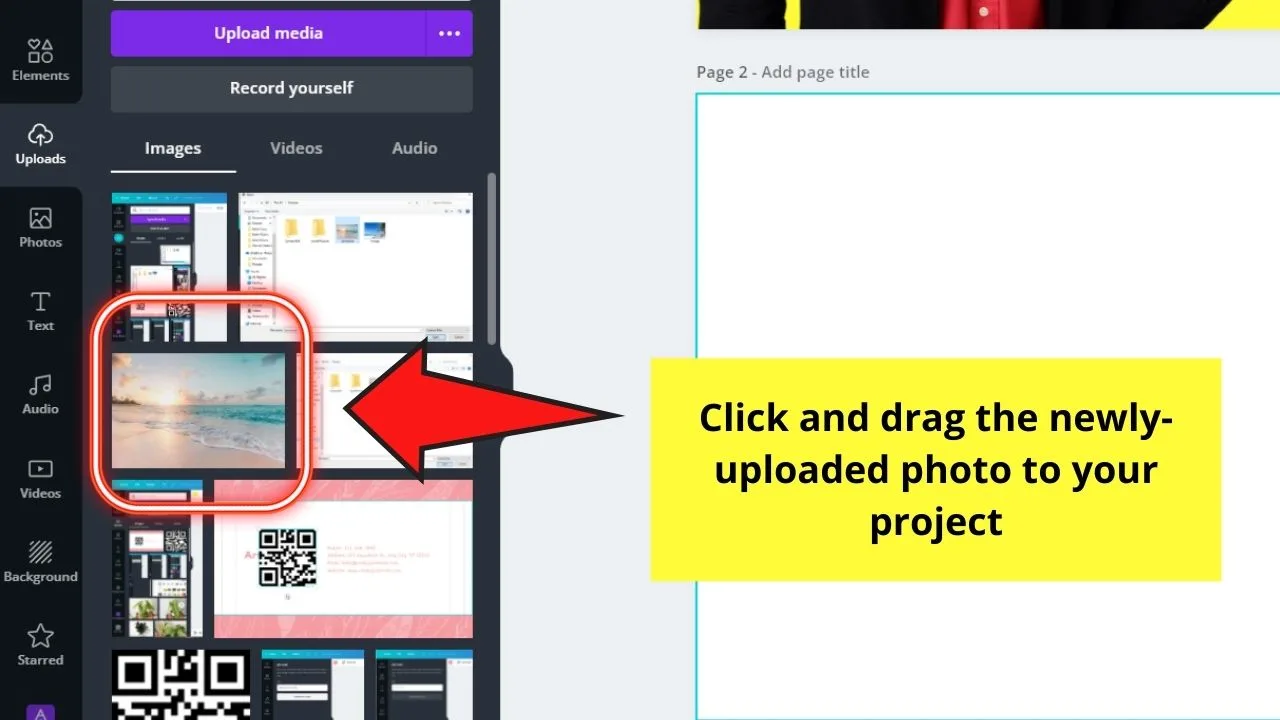 How to Add Photos to Canva through Uploads Button Step 3.1