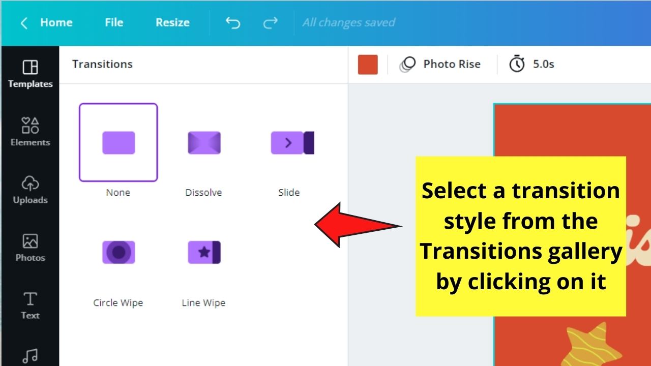 How to Add Video Transitions in Canva Step 6