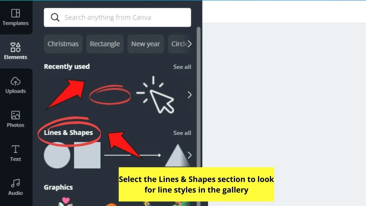 How to Draw a Line in Canva Through the Elements Tab Step 2.1