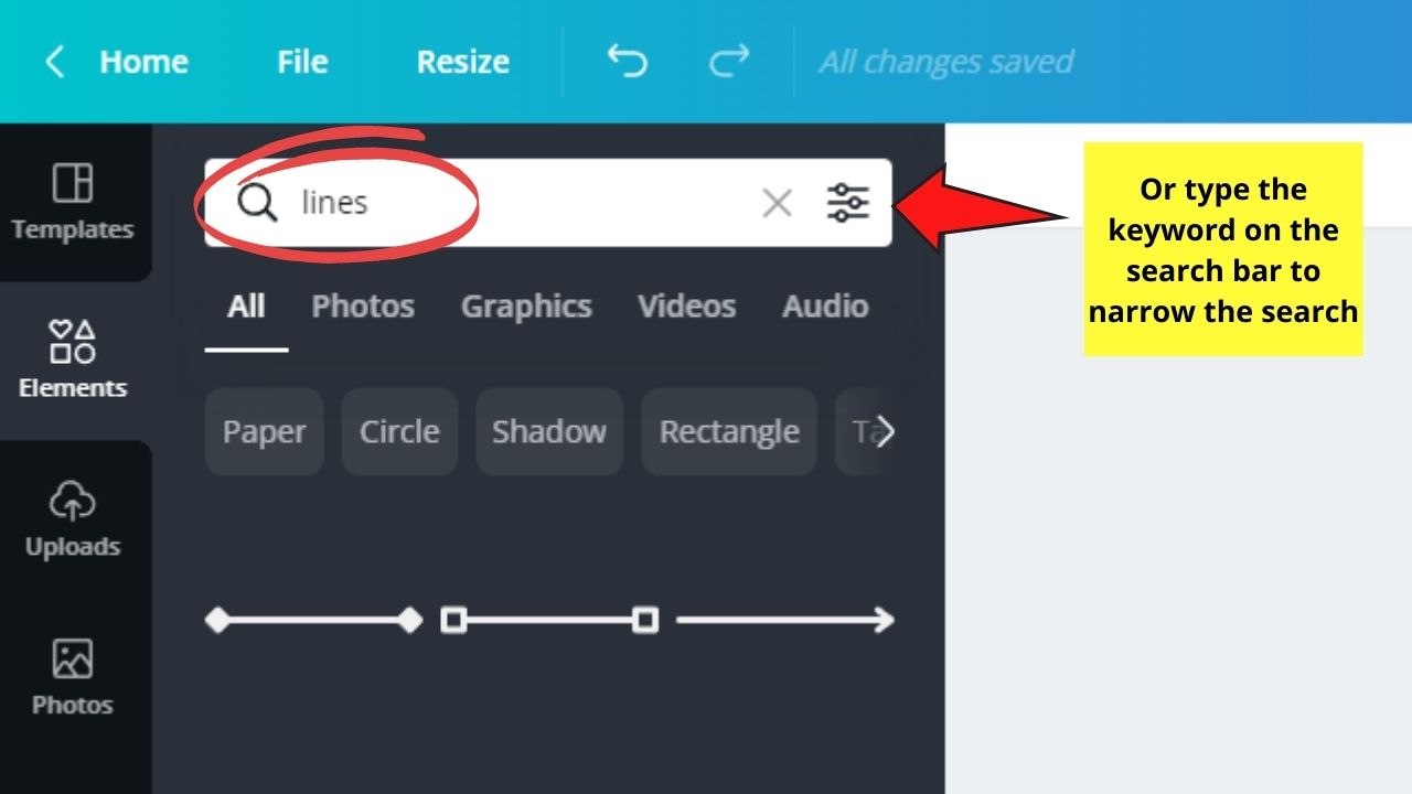 How to Draw a Line in Canva Through the Elements Tab Step 2.2