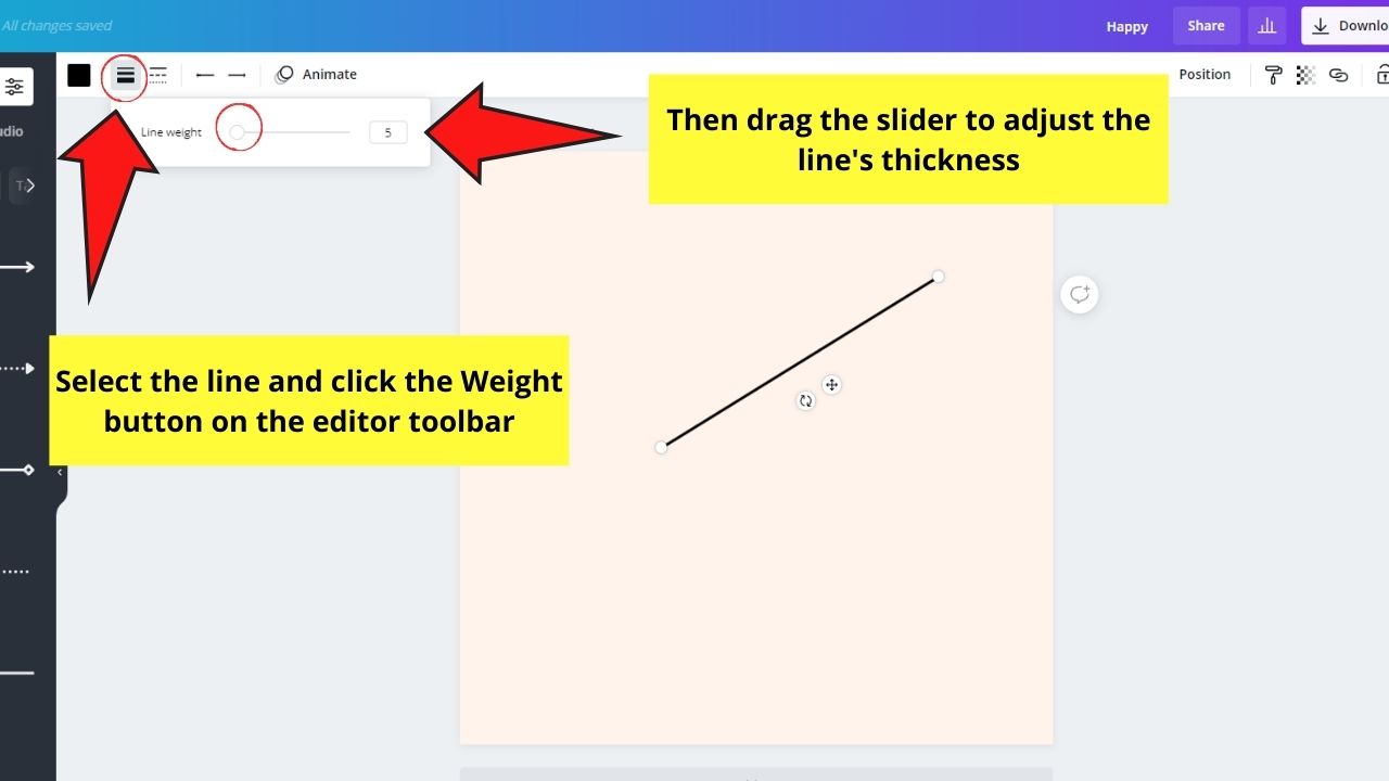 How to Draw a Line in Canva Through the Elements Tab Step 5