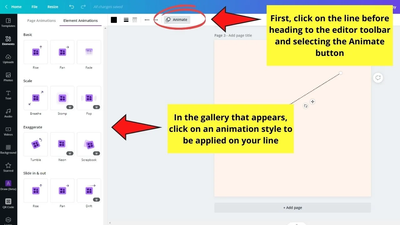 How to Draw a Line in Canva Through the Elements Tab Step 7
