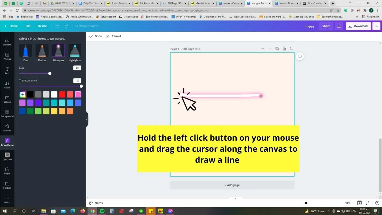 How to Draw a Line in Canva Using the Draw (Beta) App Step 3