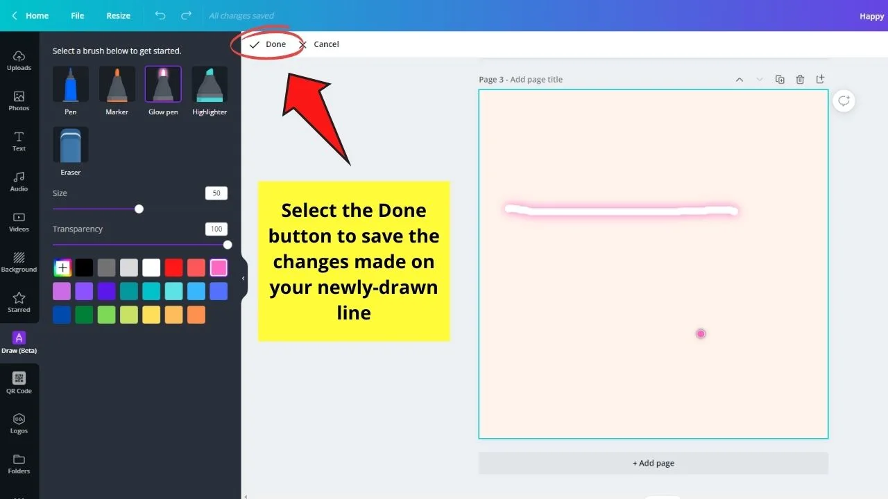 How to Draw a Line in Canva Using the Draw (Beta) App Step 4