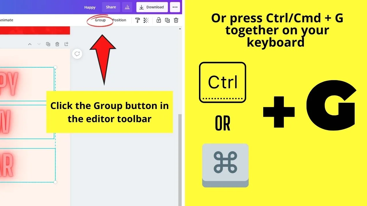 How to Group Text in Canva Step 3.1