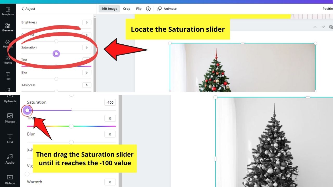 How to Make Images and Pictures Black and White in Canva Desaturation Step 5