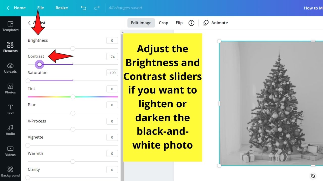 How to Make Images and Pictures Black and White in Canva Desaturation Step 6