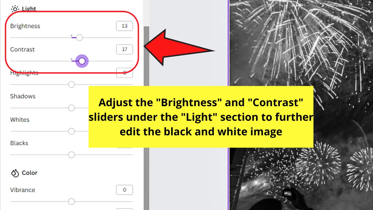 How to Make Images and Pictures Black and White in Canva by Lowering Their Saturation Step 4
