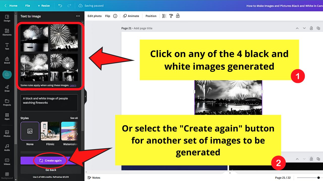 How to Make Images and Pictures Black and White in Canva by Using the Text to Image App Step 3
