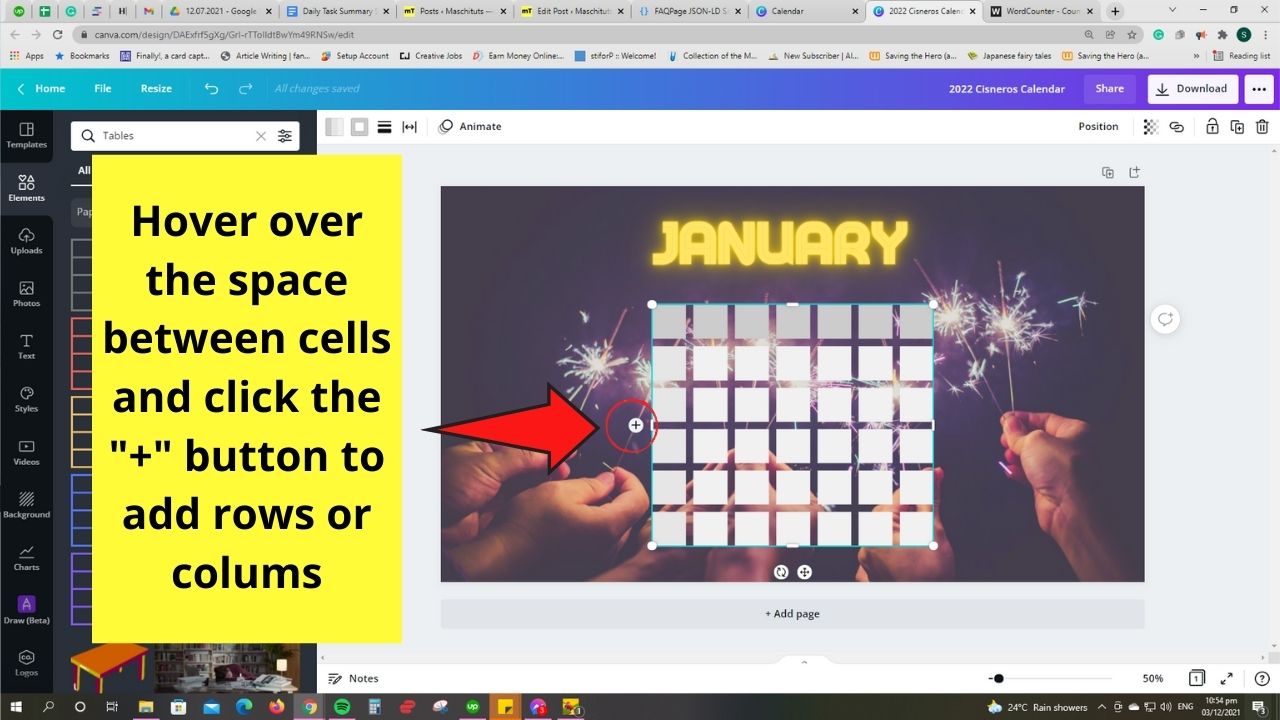 How to Make a Calendar in Canva Using Tables Feature Step 5.2