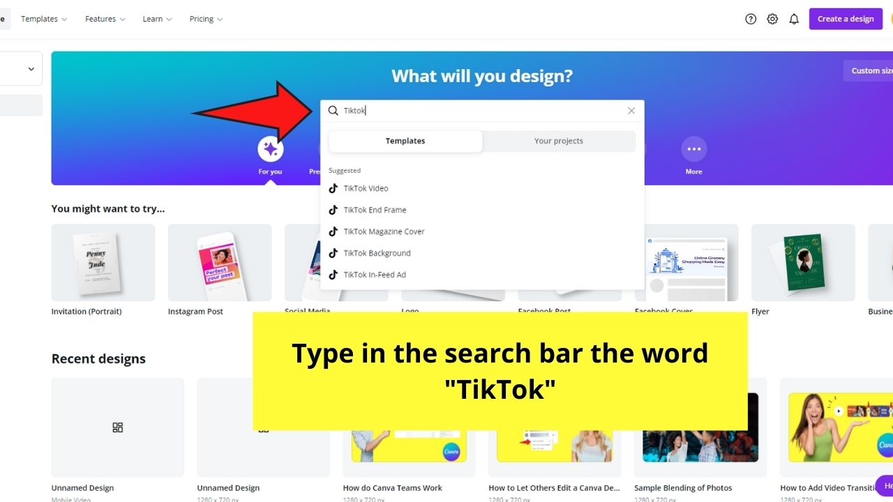 How to Use Canva for Tiktok Creating a New Design File Step 1