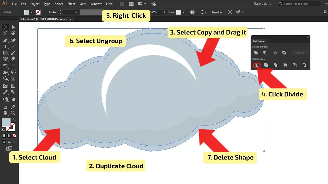 How to make Clouds in Illustrator Step 13