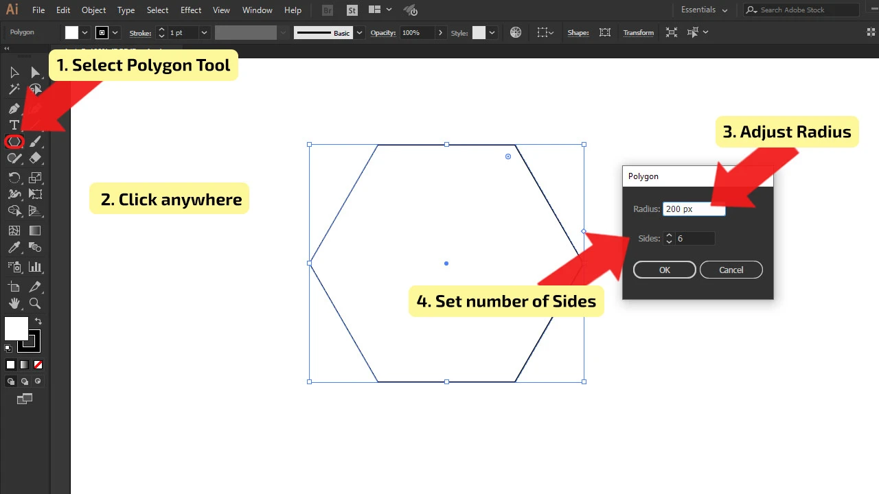 How to make a cube in illustrator using a Hexagon Step 1