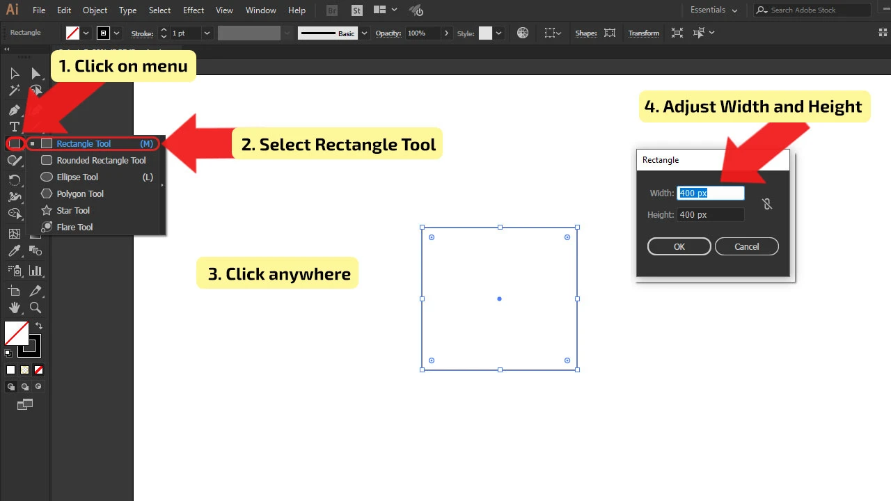 How to make a cube in Illustrator (Rectangle Method) Step 1