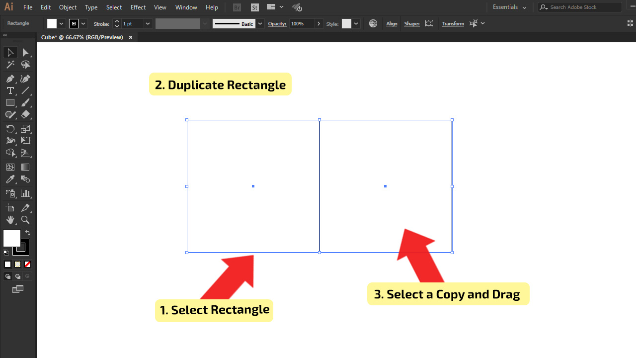 How to make a cube in Illustrator (Rectangle Method) Step 2