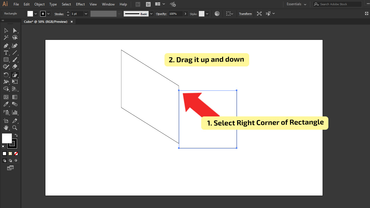 How to make a cube in Illustrator (Rectangle Method) Step 4