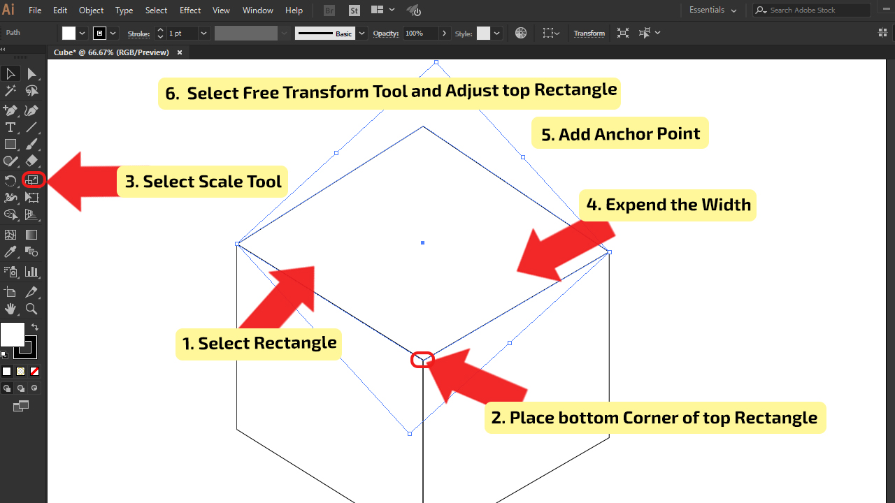 How to make a cube in Illustrator (Rectangle Method) Step 6