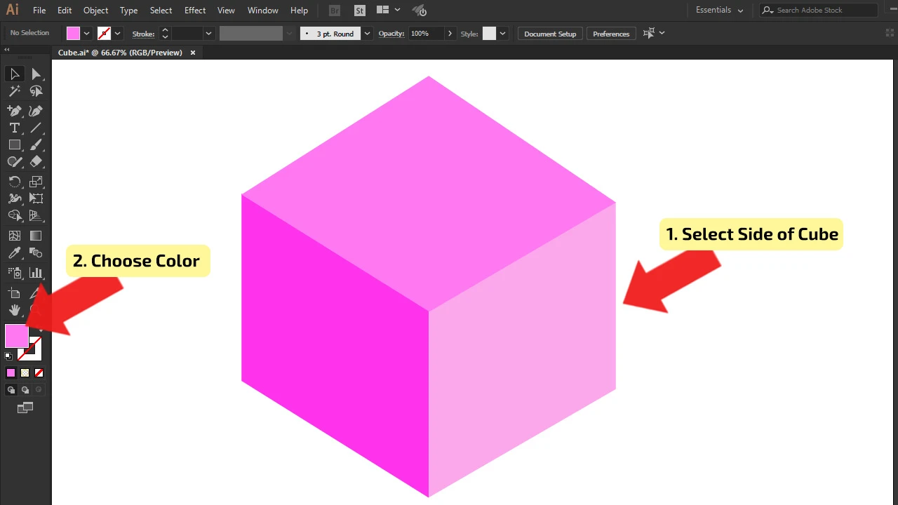 How to make a cube in Illustrator (Rectangle Method) Step 7