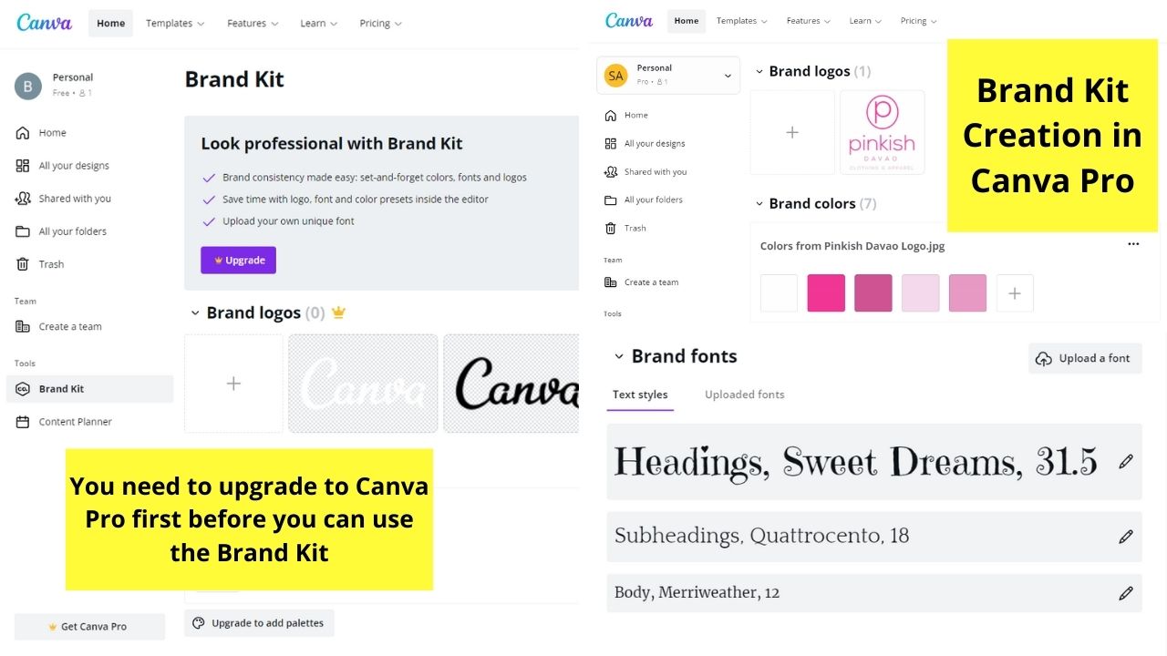 The 10 Key Differences between Canva Free and Canva Pro Brand Kit Creation
