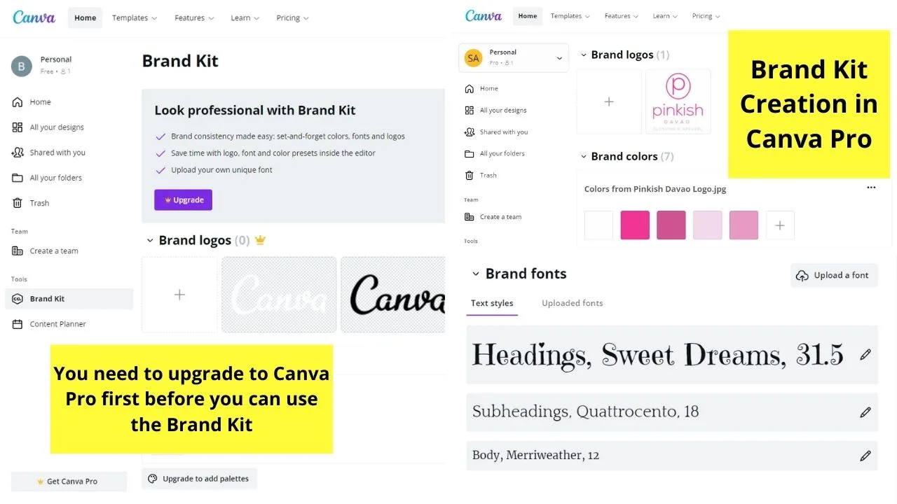 The 10 Key Differences between Canva Free and Canva Pro Brand Kit Creation