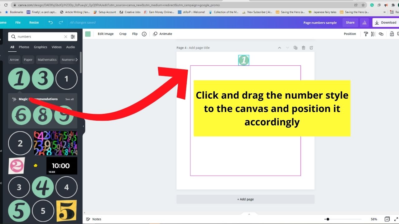 How to Add Page Numbers to your Canva Projects Use of Fancy Number Elements Step 3.1