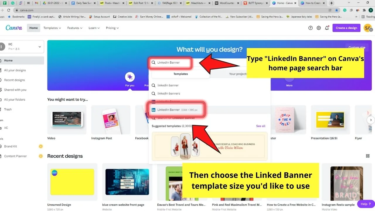 How to Create a LinkedIn Banner in Canva from Pre-Designed Templates Step 1