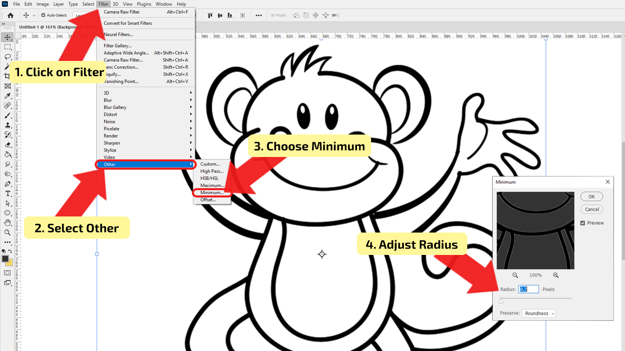 How to Make Lines Thicker in Photoshop using “Minimum…” Option Step2