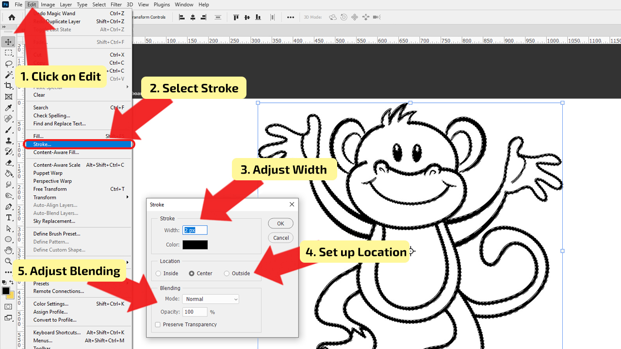 How to Make Lines Thicker in Photoshop using “Stroke…” Option Step2