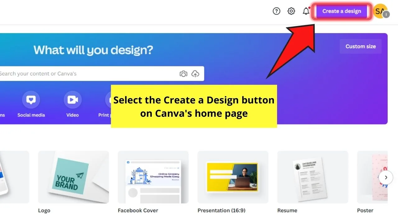 How to Set the Dimensions in Canva for Free Account Users Step 1.1