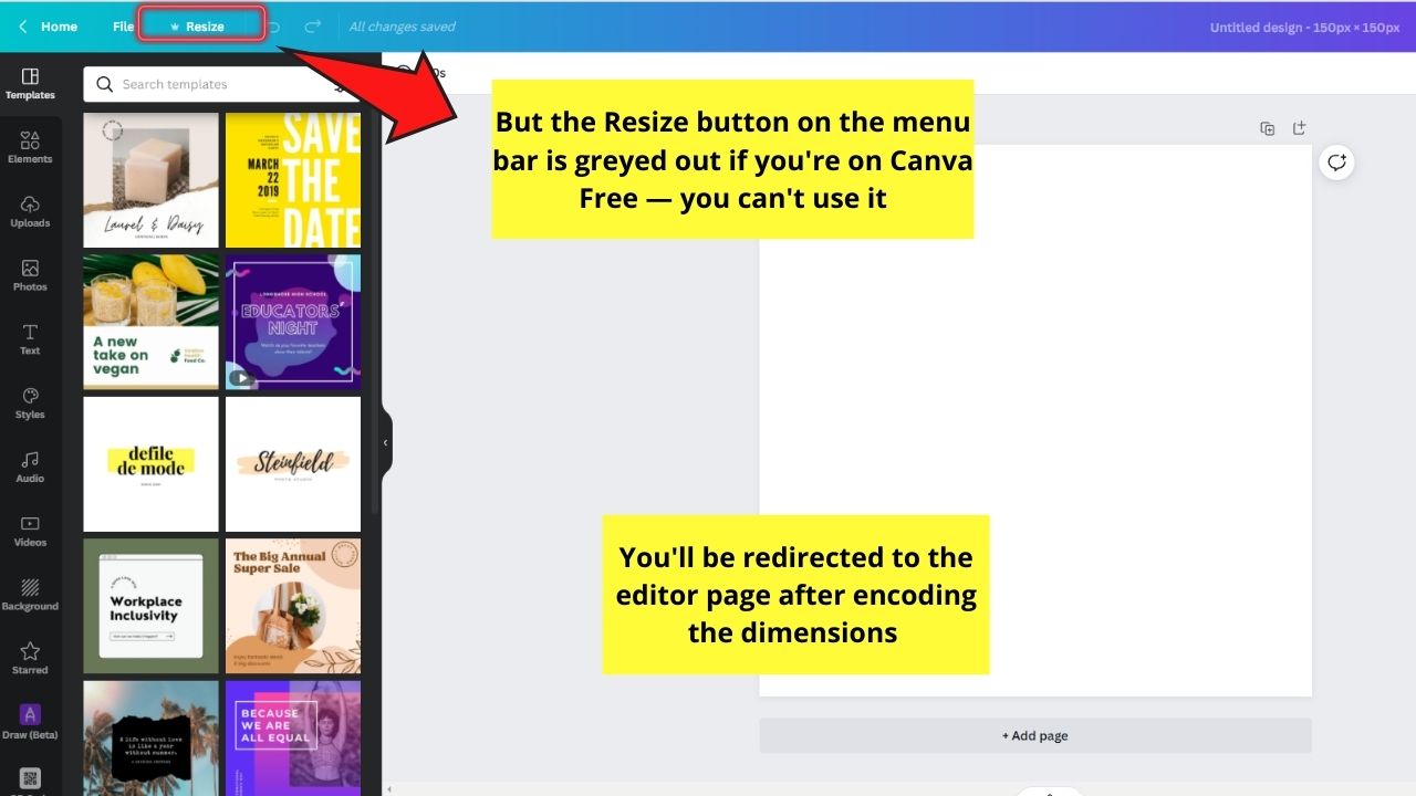 How to Set the Dimensions in Canva for Free Account Users Step 3