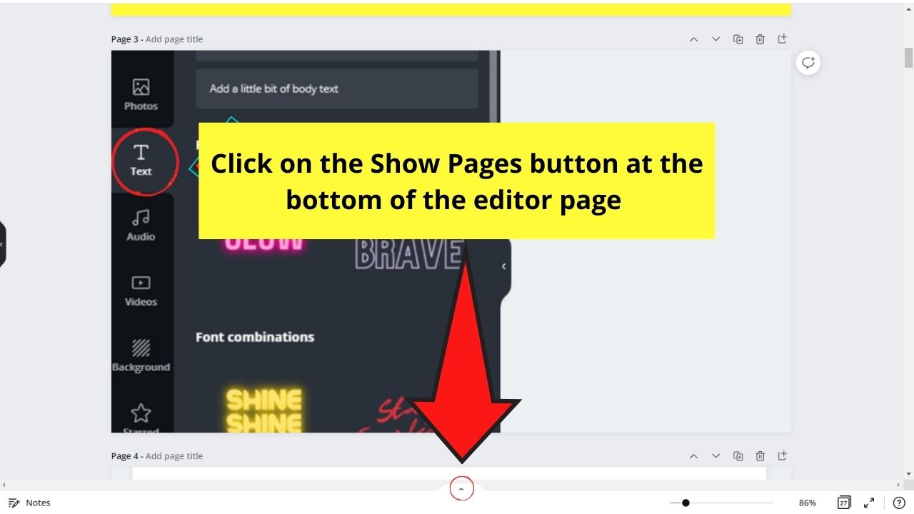 How to View Pages Side by Side in Canva Use of the Show Pages Button Step 1