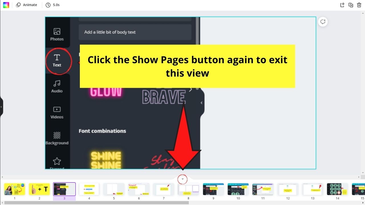 How to View Pages Side by Side in Canva Use of the Show Pages Button Step 7