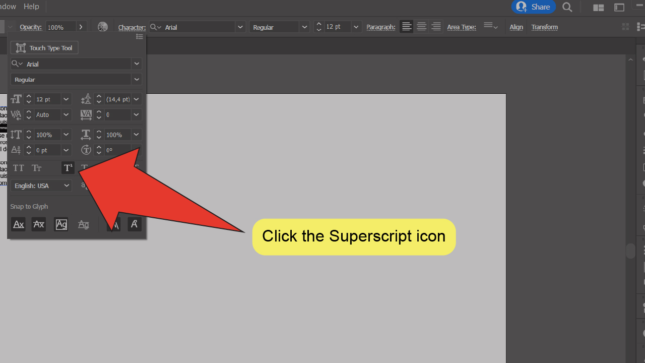 How to make a superscript in Illustrator Step 6