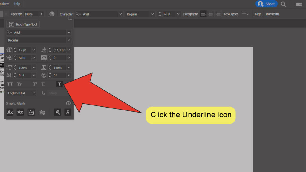 how to underline text in illustrator