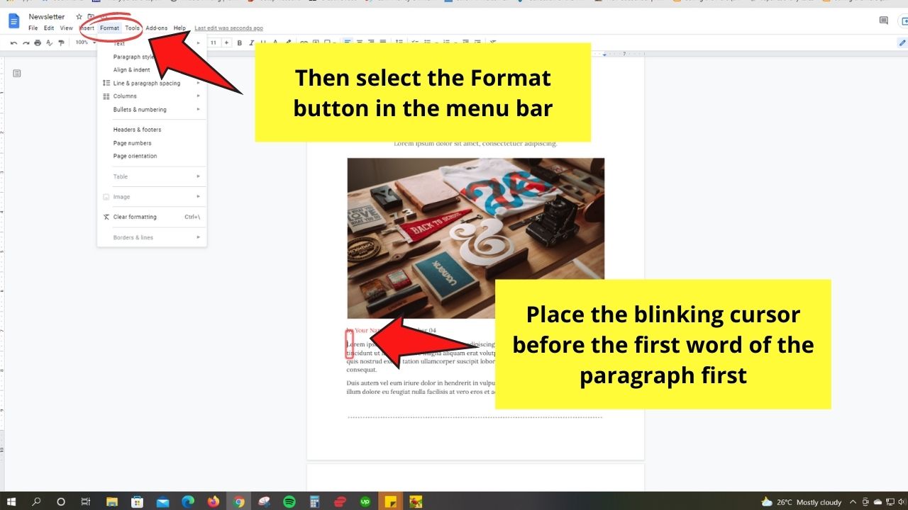 How to Add a Vertical Line in Google Docs Using Paragraph Borders Step 1