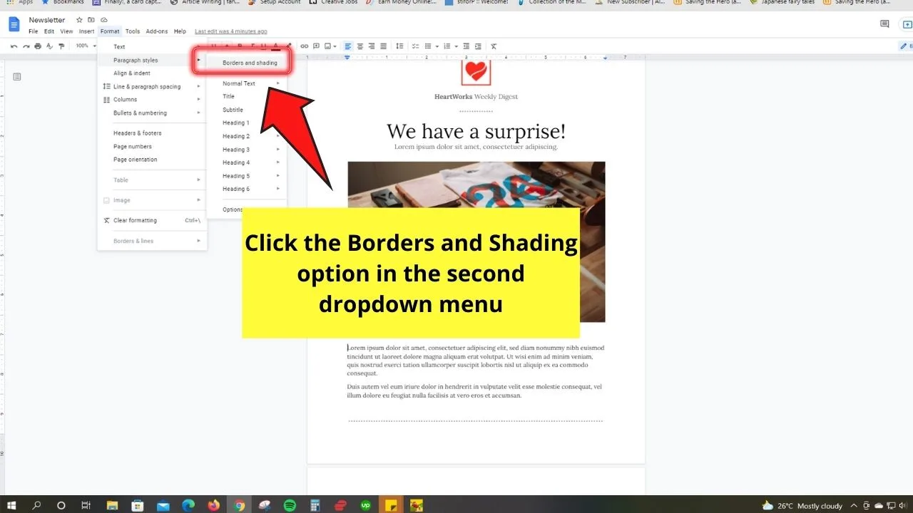 How to Add a Vertical Line in Google Docs Using Paragraph Borders Step 3.1