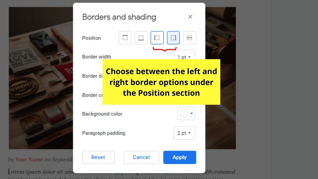 How to Add a Vertical Line in Google Docs Using Paragraph Borders Step 3.2