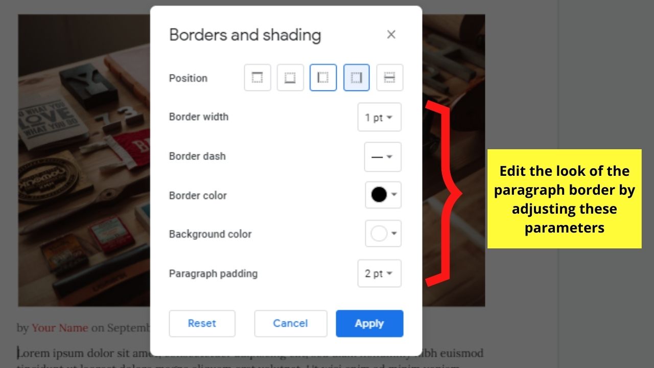 How to Add a Vertical Line in Google Docs Using Paragraph Borders Step 4