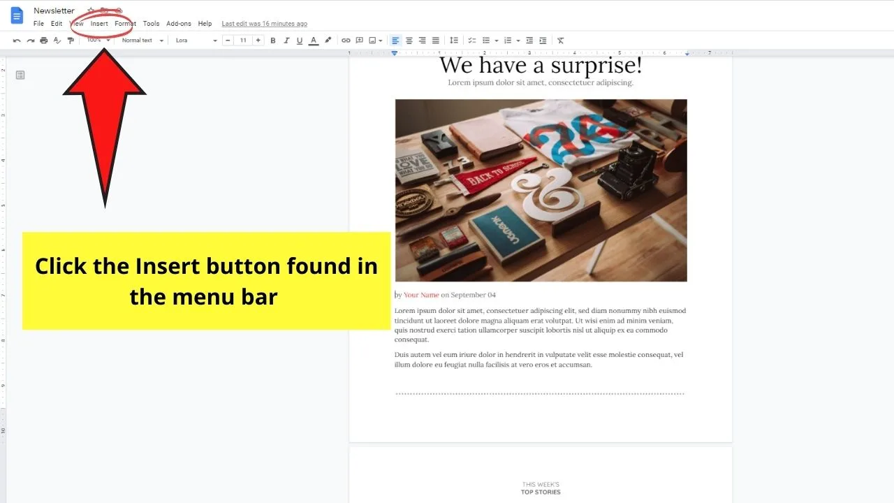 How to Add a Vertical Line in Google Docs Using the Drawing Tool Step 1