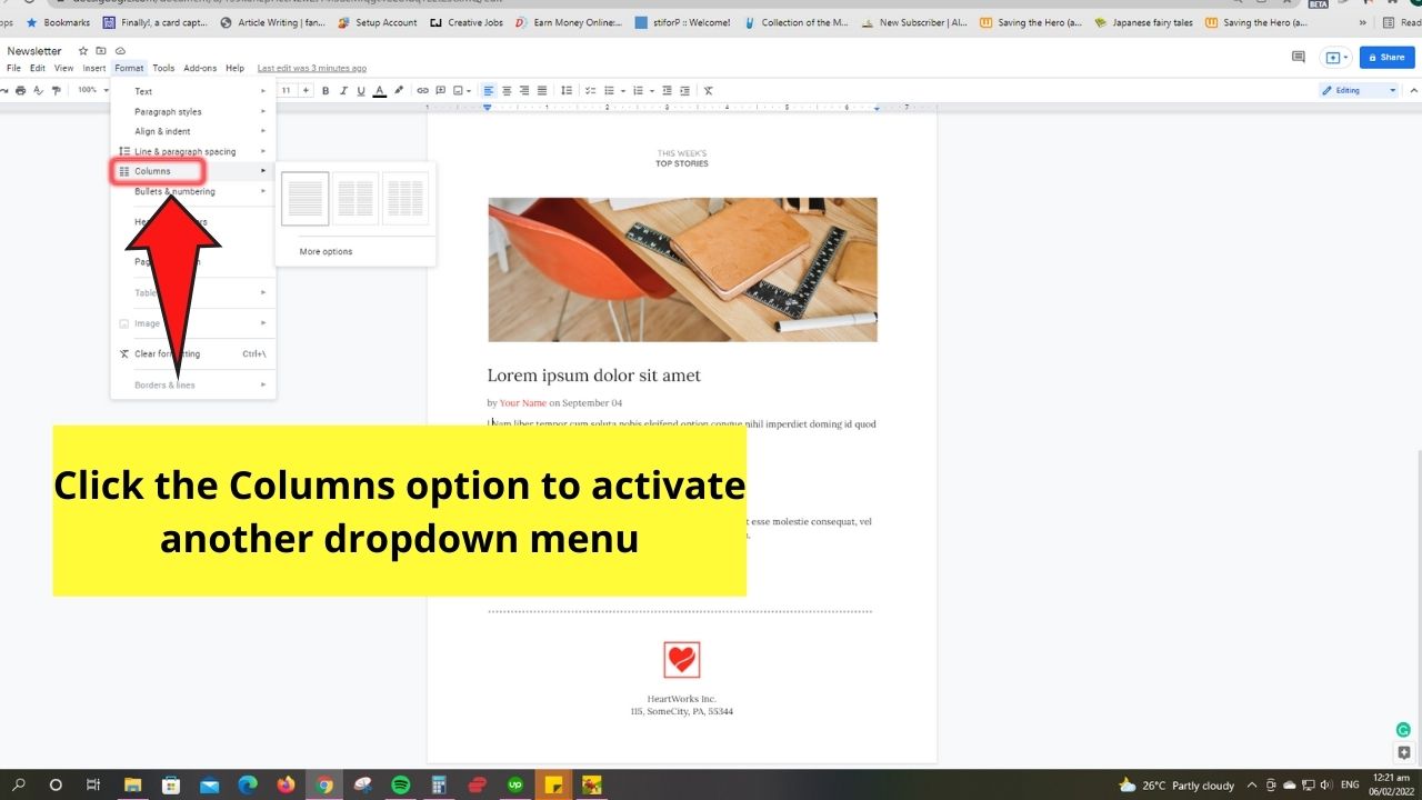 How to Add a Vertical Line in Google Docs as a Text Column Division Step 2