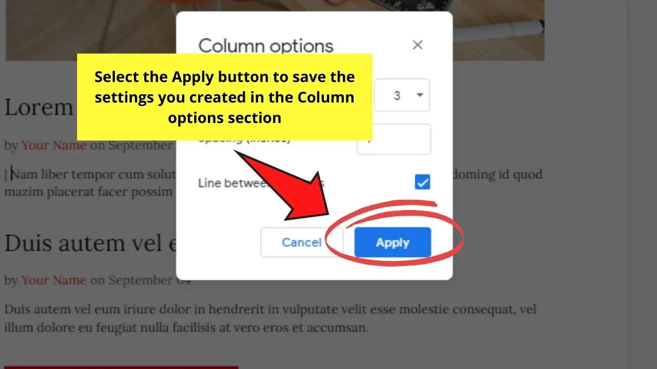 How to Add a Vertical Line in Google Docs as a Text Column Division Step 4.2