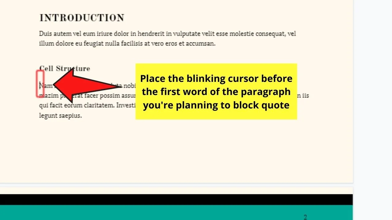 How to Block Quote in Google Docs Step 1
