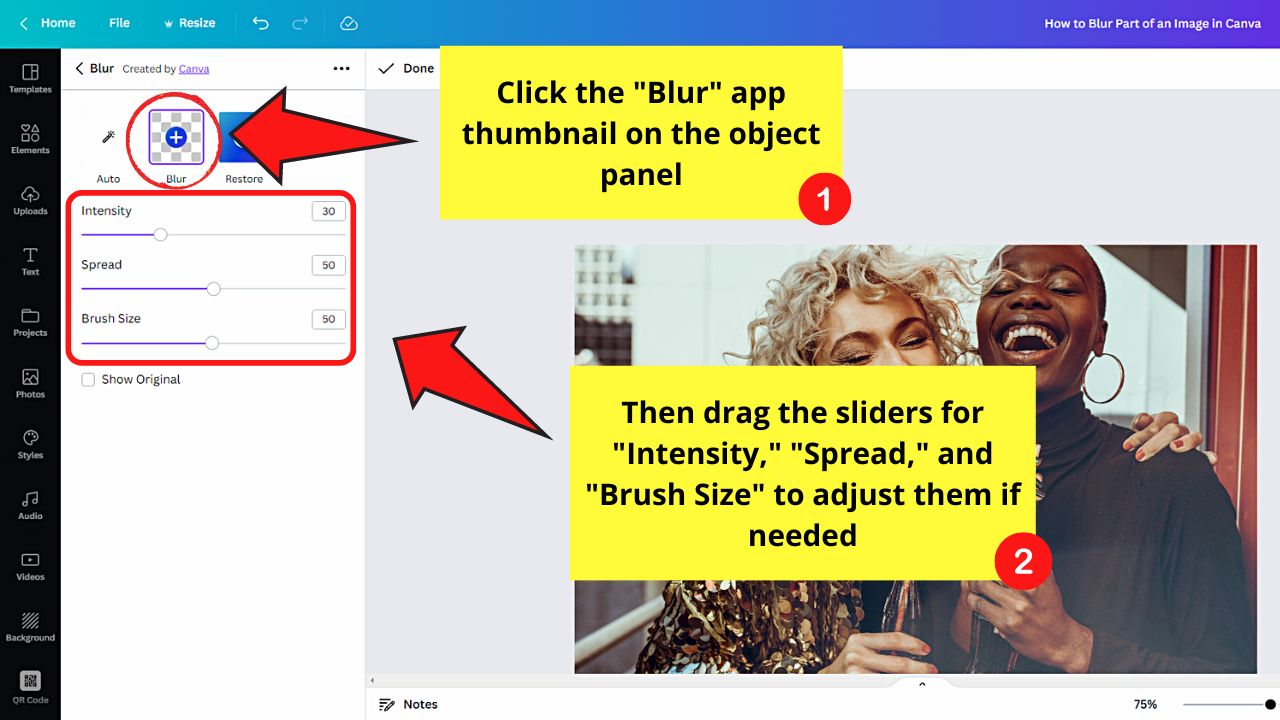 How to Blur Part of an Image in Canva — Updated Method Step 4