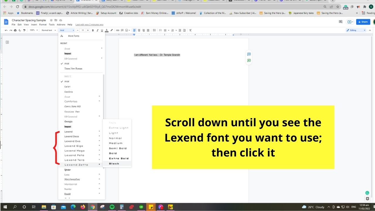 How to Change Letter Spacing in Google Docs Using the Lexend Font Family Step 5.1