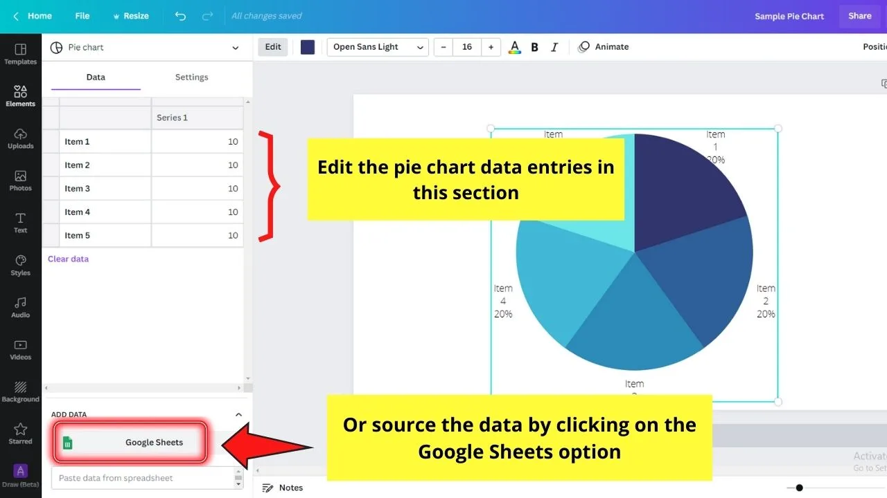 How to Create a Pie Chart in Google Docs by Editing in Canva Step 3