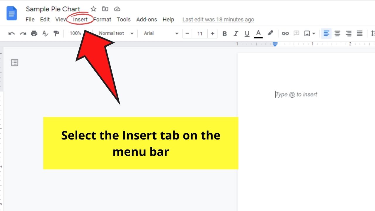 How to Create a Pie Chart in Google Docs by Editing in Google Sheets Step 1