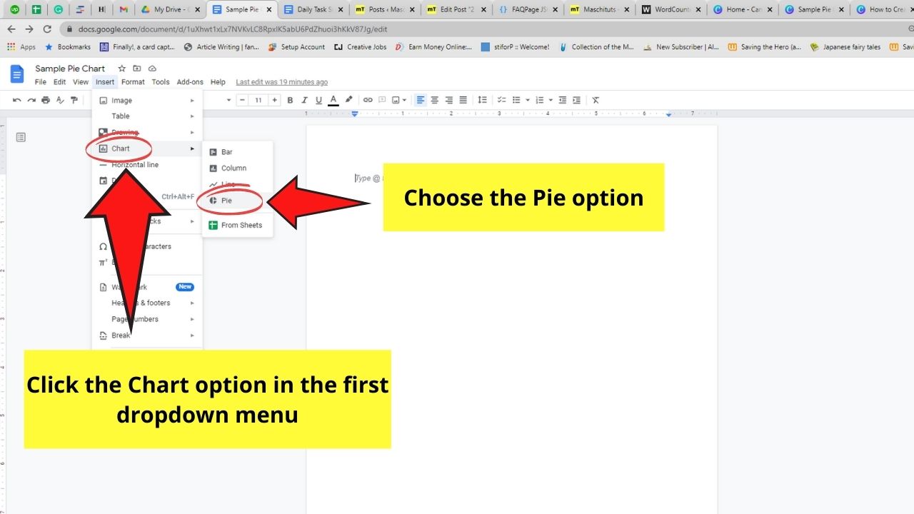 How to Create a Pie Chart in Google Docs by Editing in Google Sheets Step 2
