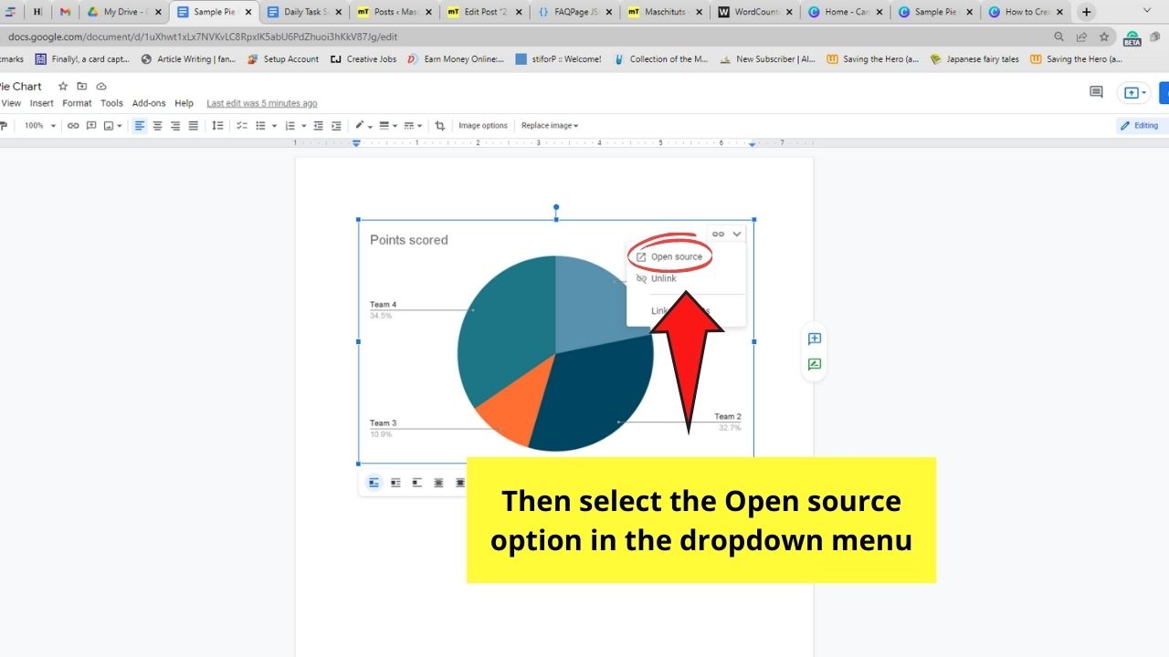 How to Create a Pie Chart in Google Docs by Editing in Google Sheets Step 4.2